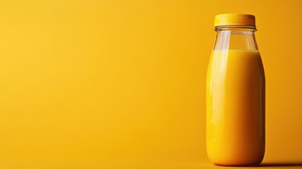 Fresh and Vibrant Juice Bottle on a Bright Yellow Background Capturing Summer Vibes and Refreshing Flavor
