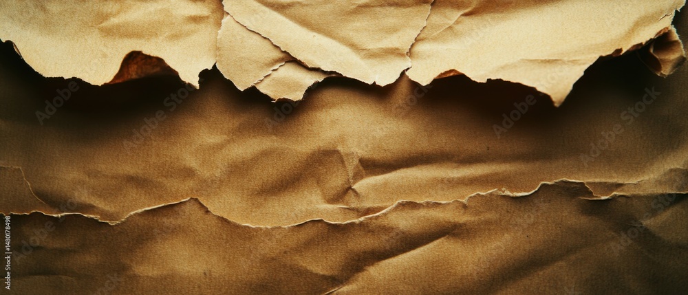 Poster torn brown paper texture close up abstract shot for background use in studio lighting with rough edg