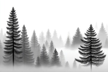 Obraz premium Pixel art misty forest with soft fog effects moving through pixel pine trees in grayscale palette