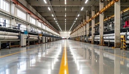Modern Textile Factory Interior with Machinery and Clean Floor