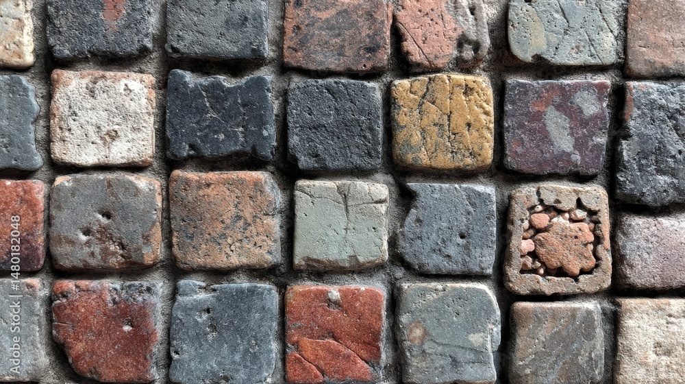 Poster colorful rustic stone pavement texture background multicolored cobblestones close up