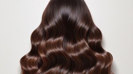 Naklejka premium Elegant Long Brown Hair with Soft Waves on a Light Background for Beauty and Haircare Concepts