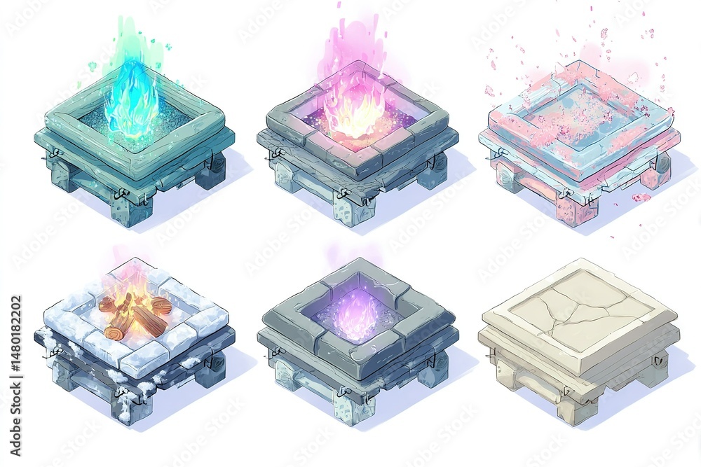 Poster magical elemental platforms showcasing various elements in a fantasy style