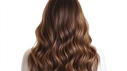 Fototapeta premium Long Wavy Brown Hair with Glossy Shine on Isolated Background for Beauty and Haircare Concepts
