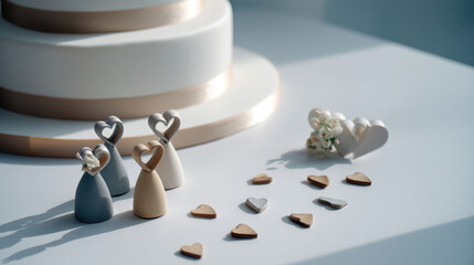Wedding cake scene with figures and hearts; a symbol of love and togetherness