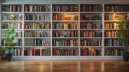 The modern white ash wood bookshelf is filled with books and office supplies, creating a neat space.
