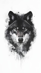 Fototapeta premium Powerful grayscale portrait of a wolf head.