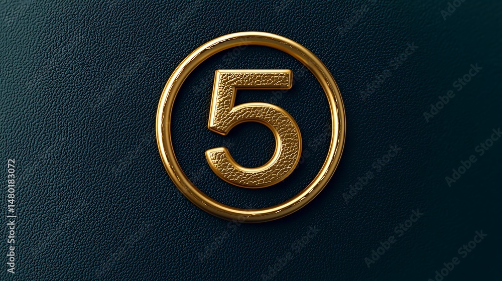 Aufkleber a golden number five enclosed in a circle is displayed on a dark textured background.