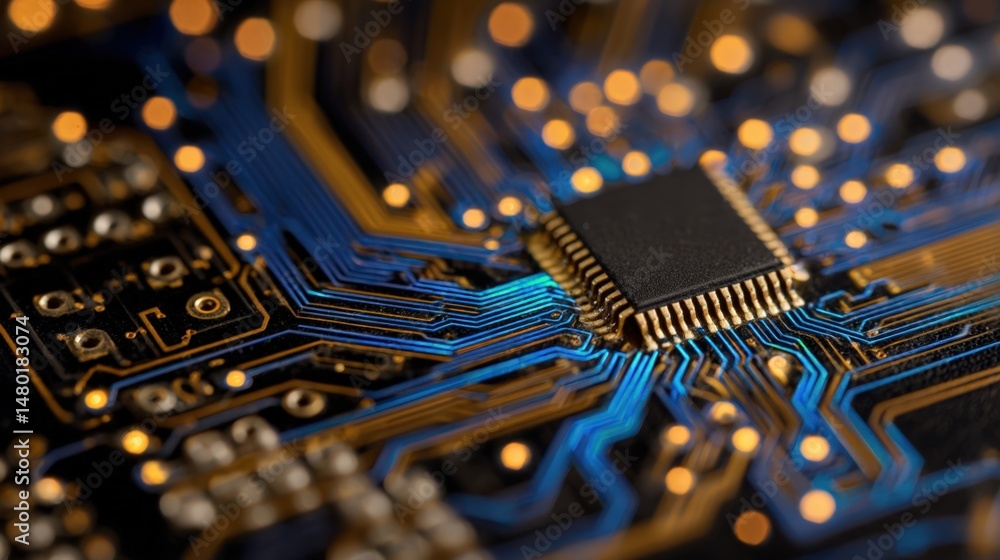 Poster close up detailed view of a circuit board microchip technology high resolution image of electronic c