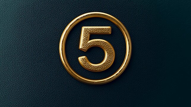 A golden number five enclosed in a circle is displayed on a dark textured background.