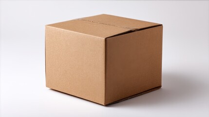 Fototapeta premium A Closed Square Cardboard Box on a White Background Ideal for Shipping Packaging Design