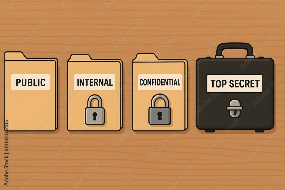Poster conceptual illustration of data classification with public internal confidential and top secret info