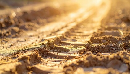 Sunlit Dirt Road With Tire Tracks