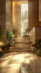 Fototapeta premium A grand staircase ascending to natural light
