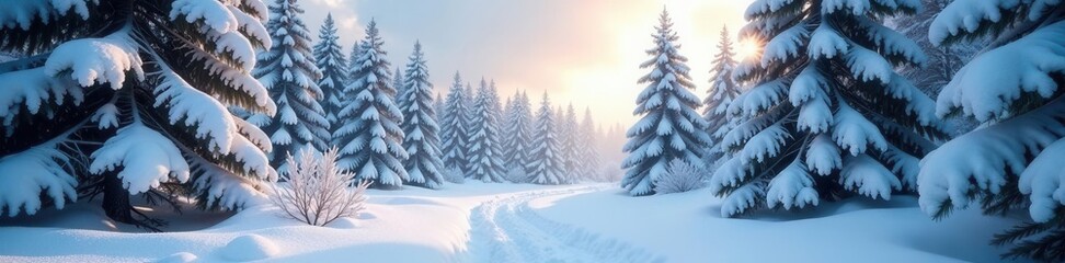 Heavy snow falls, lifting to unveil a snow covered pine forest , frozen, snowy, background