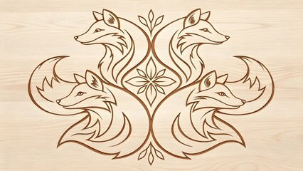 Symmetrical Fox Design on Wooden Background
Intricate fox pattern carved into a light wood surface