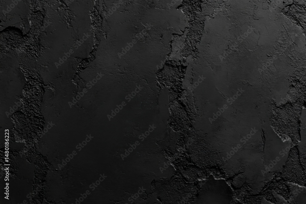 Poster black textured wall close up shot of dark plaster with rough surface for background or design elemen