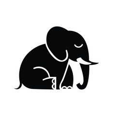 African baby elephant silhouette on white background