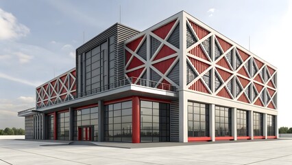 Obraz premium Modern Industrial Building with Red and Gray Facade