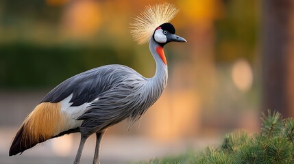 Obraz premium Elegant crowned crane portrait in golden light