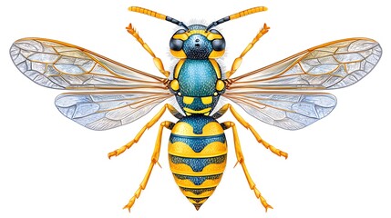 Detailed Wasp Illustration on Cream Backdrop with White Undertones in Anime Style