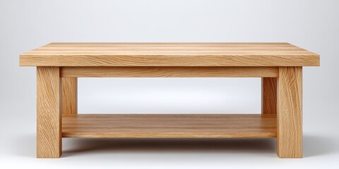Sturdy Oak Wood Coffee Table with Shelf Modern Minimalist Design for Living Room