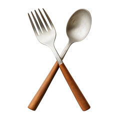 Crossed fork and spoon isolated on transparent background