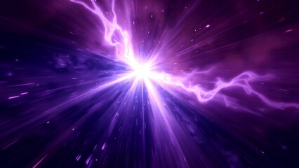 Fototapeta premium A burst of purple energy with electric beams radiating from a bright central point in a cosmic space setting.