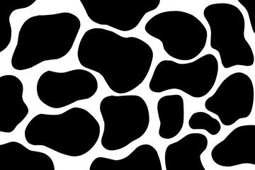 Seamless Cow Print Pattern – Black and White Animal Skin Texture. High-quality seamless cow print pattern with irregular black spots on a white background. Ideal for use in fashion design, textiles.