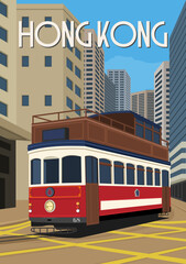 Naklejka premium tram in the city of hong kong