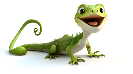 Fototapeta premium A green lizard is smiling and has its tongue out