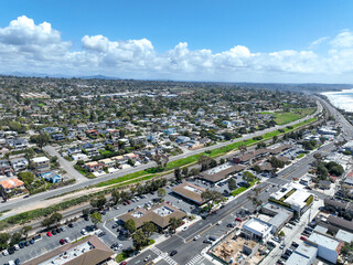 Fototapeta premium Aerial view of wealthy Encinitas town in San Diego, South California, USA. 
