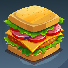 Delicious Square Sandwich with Cheese Lettuce Tomato and Onion