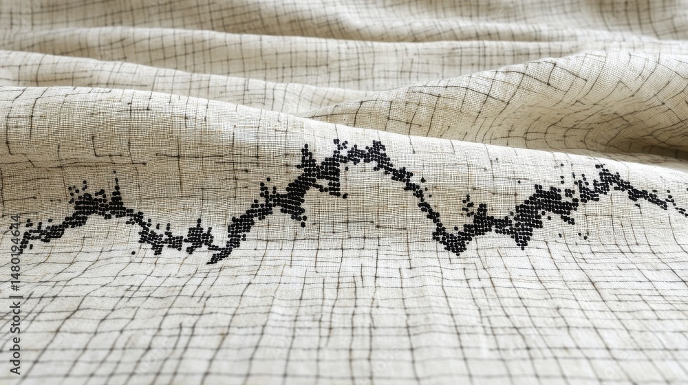 Aufkleber abstract line pattern on beige fabric with black design elements