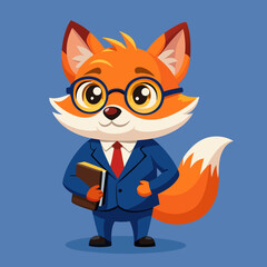 Cute Cartoon Fox in Suit Holding Book