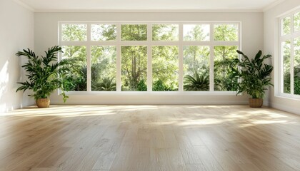 Fototapeta premium Sunlit room with large windows