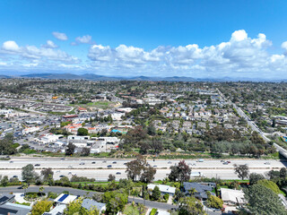 Aerial view of wealthy Encinitas town in San Diego, South California, USA. 