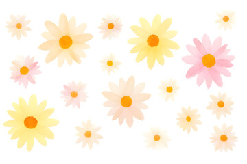 Watercolor painting of multi-colored daisy flowers in a pattern
