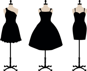 Vector illustration of a classic little black dress on white background. Elegant and timeless fashion icon, perfect for style, beauty, wardrobe, or boutique-themed designs.