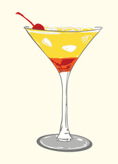 Tequila Sunrise Cocktail in Martini Glass Illustration