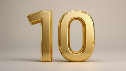 Luxurious 3D golden number 10 in contemporary style