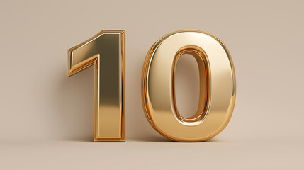 Elegant golden number 10 in 3D design design