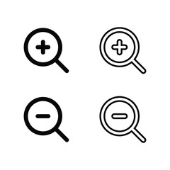 magnifying glass icons set, zoom in and out icon vector illustration.