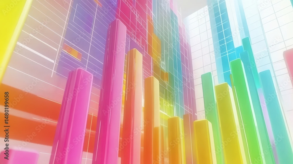 Poster colorful abstract data visualization with bright vertical bars