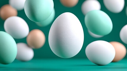 Surreal Pastel Easter Eggs Floating in a Green Void Against a Dreamlike Background