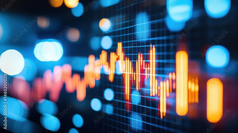 Poster colorful digital data visualization with bright graph elements