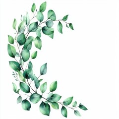 Watercolor eucalyptus branch arrangement on white background botanical illustration corner design element fresh foliage greenery art