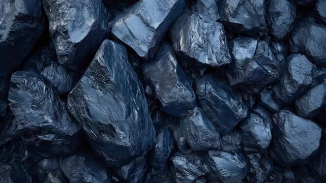 Black coal pile forming an irregular textured surface