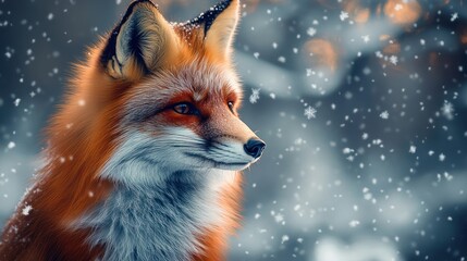 Obraz premium Fox in winter wonderland, portrait of a red fox in a snowy landscape, majestic