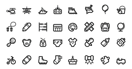 Diverse toys and baby essentials icons